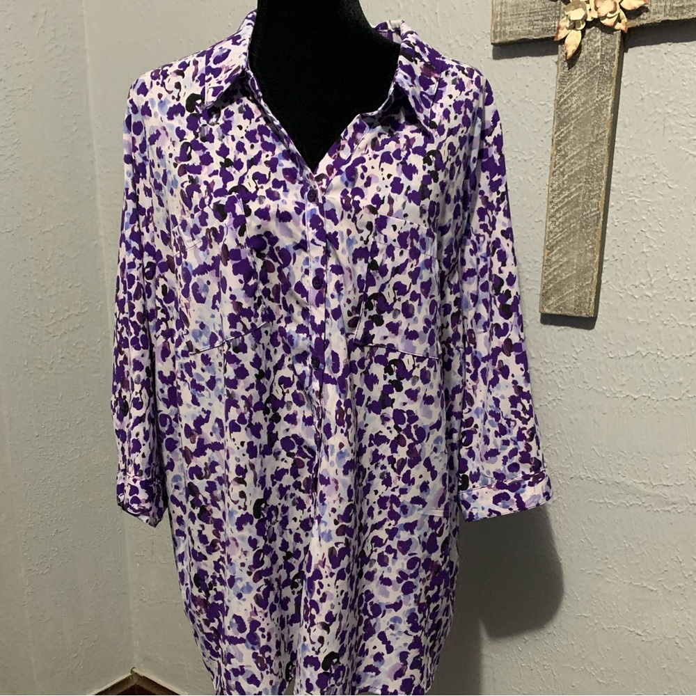 Catherine’s Blouse Purple & White 1x